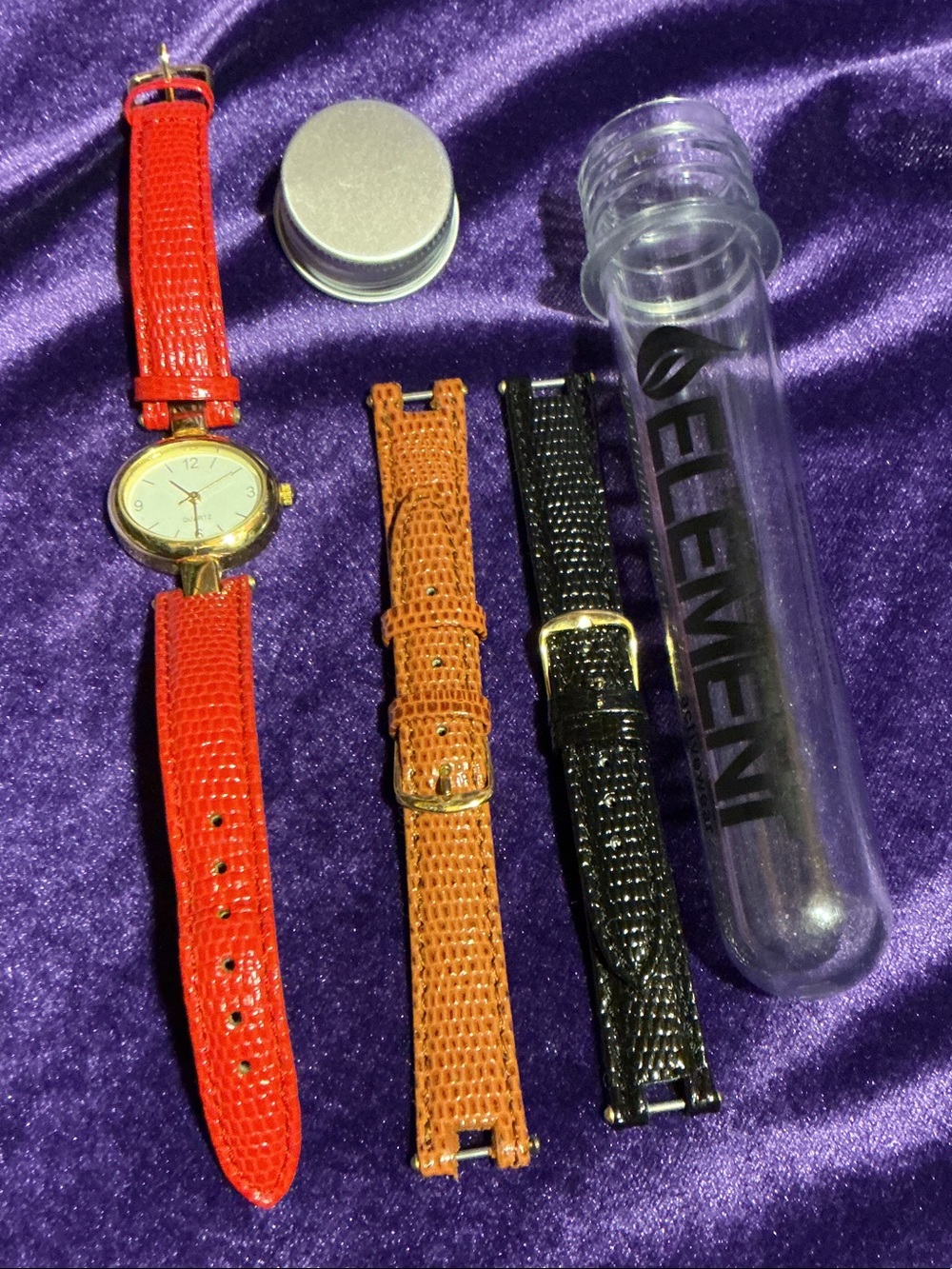 Element Red Leather Watch with Gold Case and Interchangeable Straps